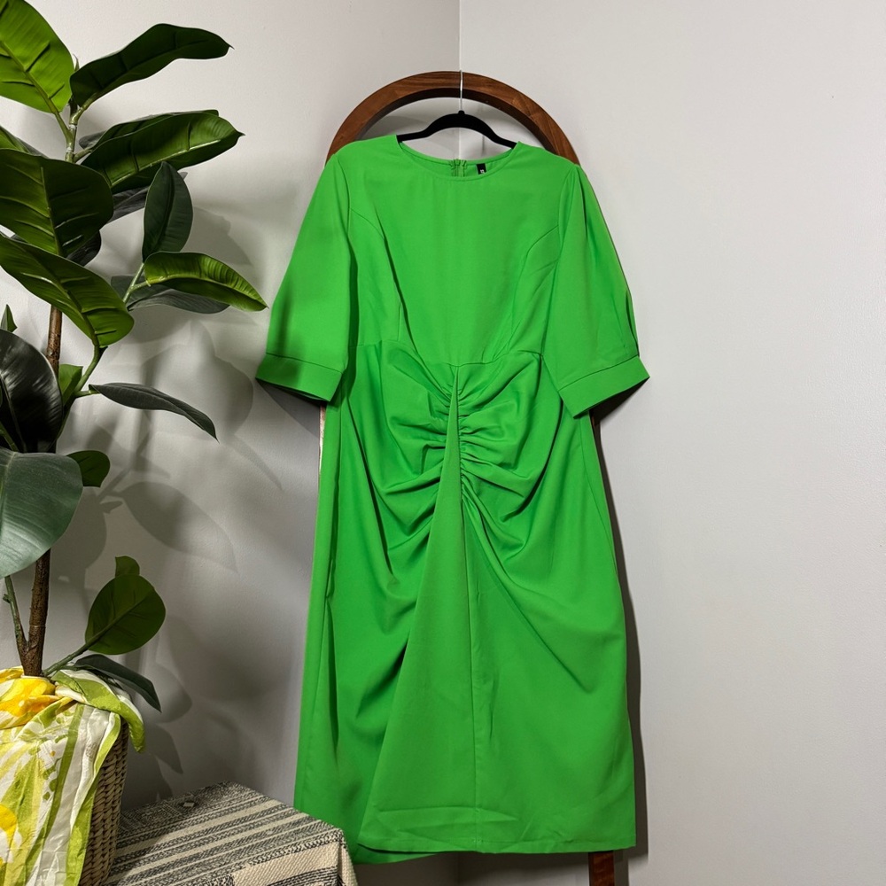 Stylewe 2XL Green Half Sleeve Pleated Sheath Dress NEW